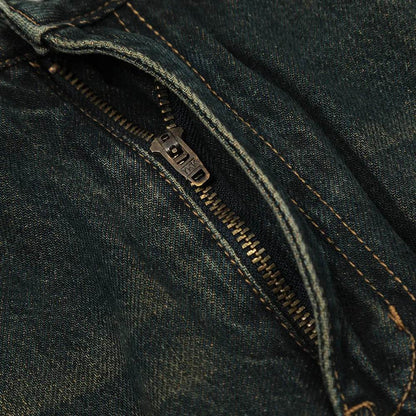 Washed Yellow Denim Bootcut Jeans Pants Men