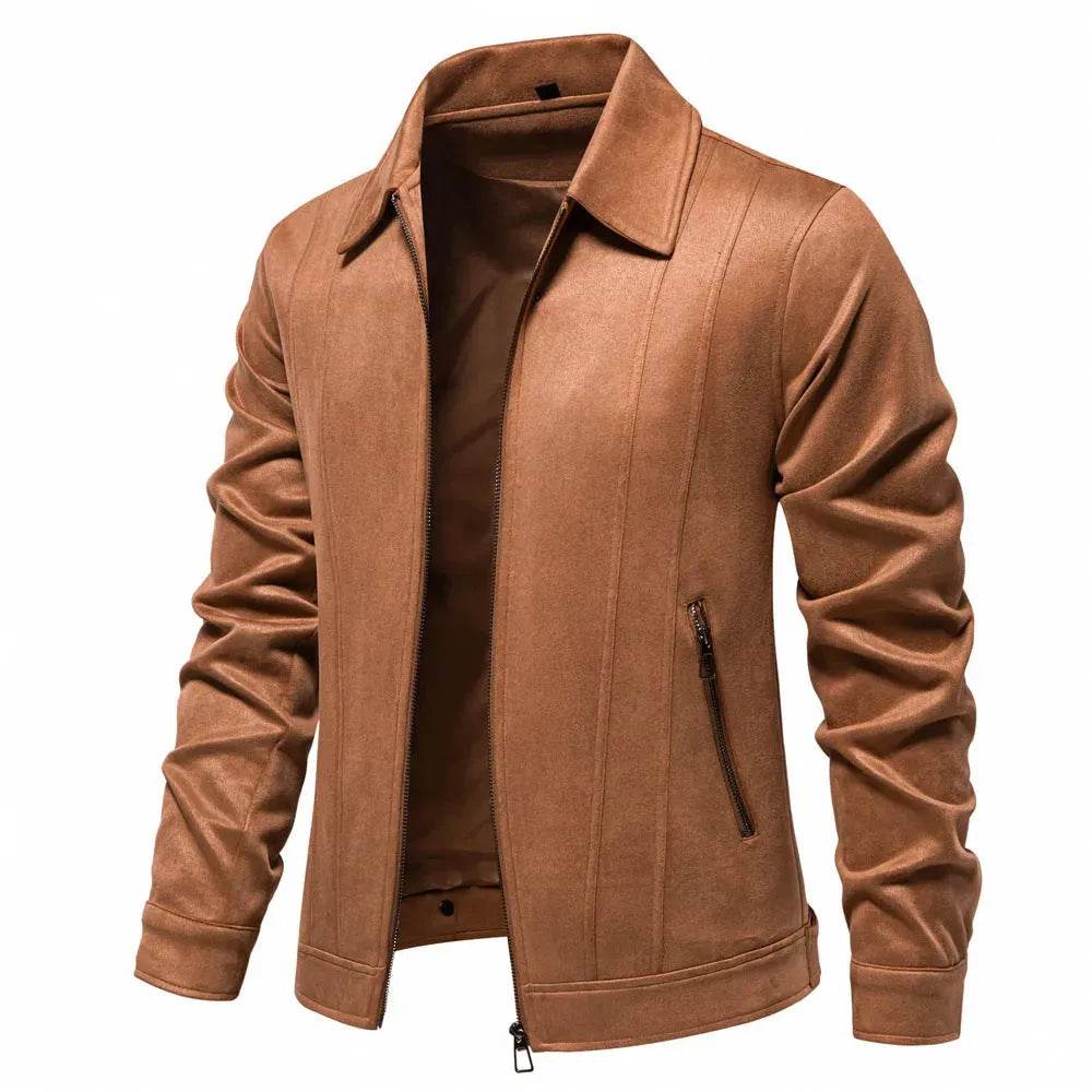 Veste à revers zippée mode, automne hiver, manteau en daim uni, vêtements d'extérieur pour hommes