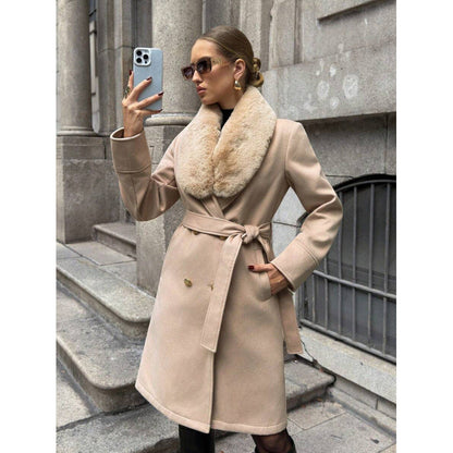 Women’s Elegant Double-Breasted Trench Coat with Tie Belt – Classic Longline Outerwear Jacket