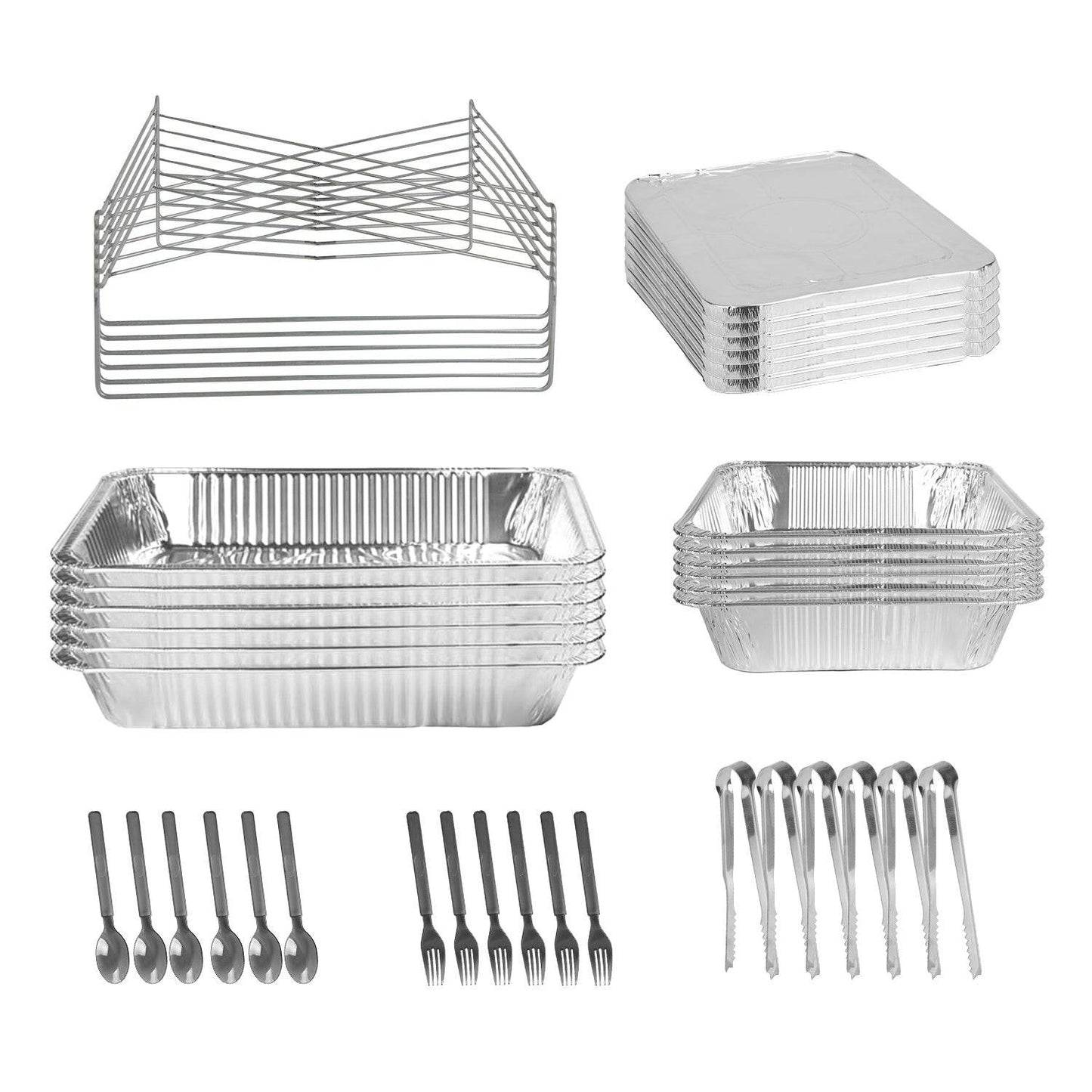 42Pcs Serve 6 Guests Disposable Chafing Dish Buffet Set Chafing Servers With Covers Spoons Forks Tongs Full-Size Pans Food Warmers For Parties Events Catering Supplies With Utensils And Lids