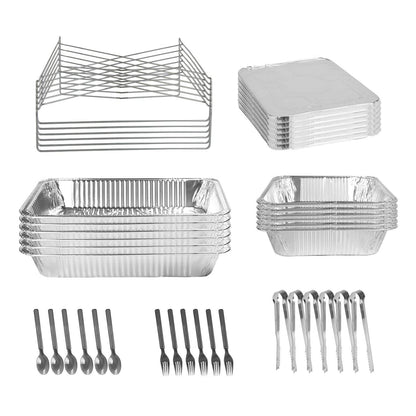 42Pcs Serve 6 Guests Disposable Chafing Dish Buffet Set Chafing Servers With Covers Spoons Forks Tongs Full-Size Pans Food Warmers For Parties Events Catering Supplies With Utensils And Lids