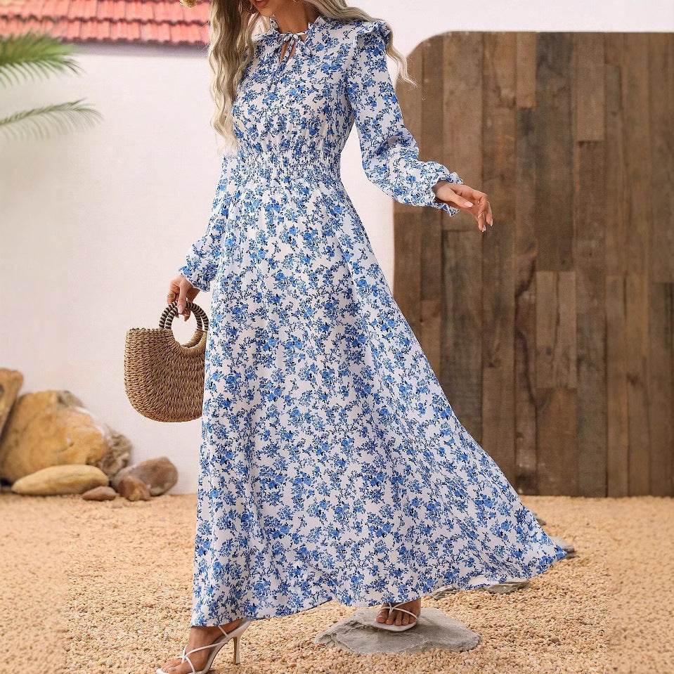 Elegant ladies Spring And Autumn Long Sleeve Floral maxi Dress