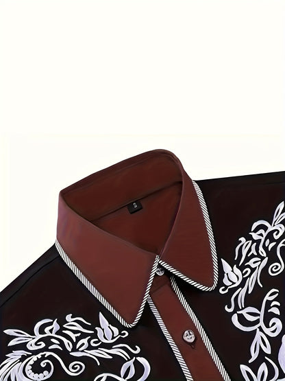 Western Cowboy Chic Long Sleeve Embroidered Shirt - Soft Cotton Blend, Elegant Design, Casual Style for Spring Fall Vacation Resort Wear - Men's Shirt for Outdoor Activities, Travel, and Leisure