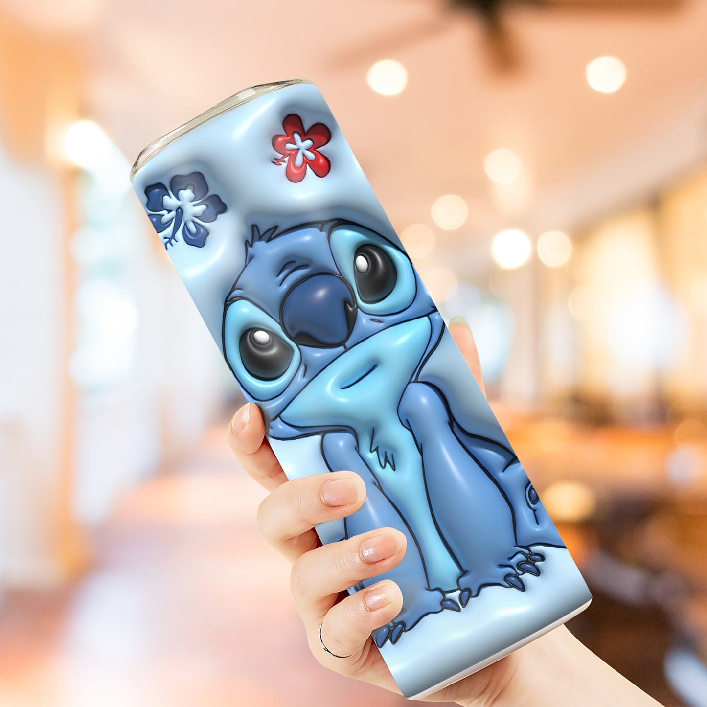 1 pièce, Gobelet Disney Stitch personnalisé avec couvercle, Bouteille d'eau en acier inoxydable de 20 oz, Tasses à eau isothermes droites, Vaisselle d'été et d'hiver, Accessoires de voyage en plein air, Cadeaux personnalisables