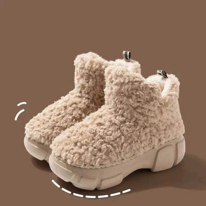 Bottes d'hiver en cachemire et neige avec plateforme de 6 cm, chaudes, en velours, chaussures montantes en coton polaire, pour femmes, en extérieur, intérieur, chaussures en peluche.
