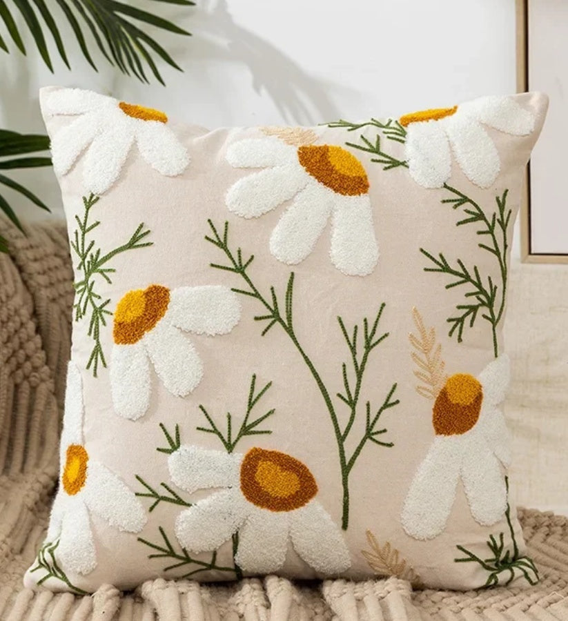 Decorative Floral Embroidered Pillow Cover