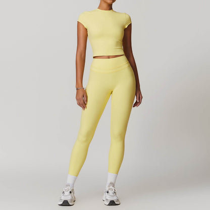 2pcs Nude feel short sleeve Workout Clothes for women Yoga Gym Clothes set