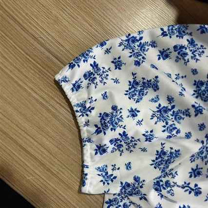 French-Style Floral Midi Dress for Women – Puff Sleeve Artistic Retro 3D Pattern Dress