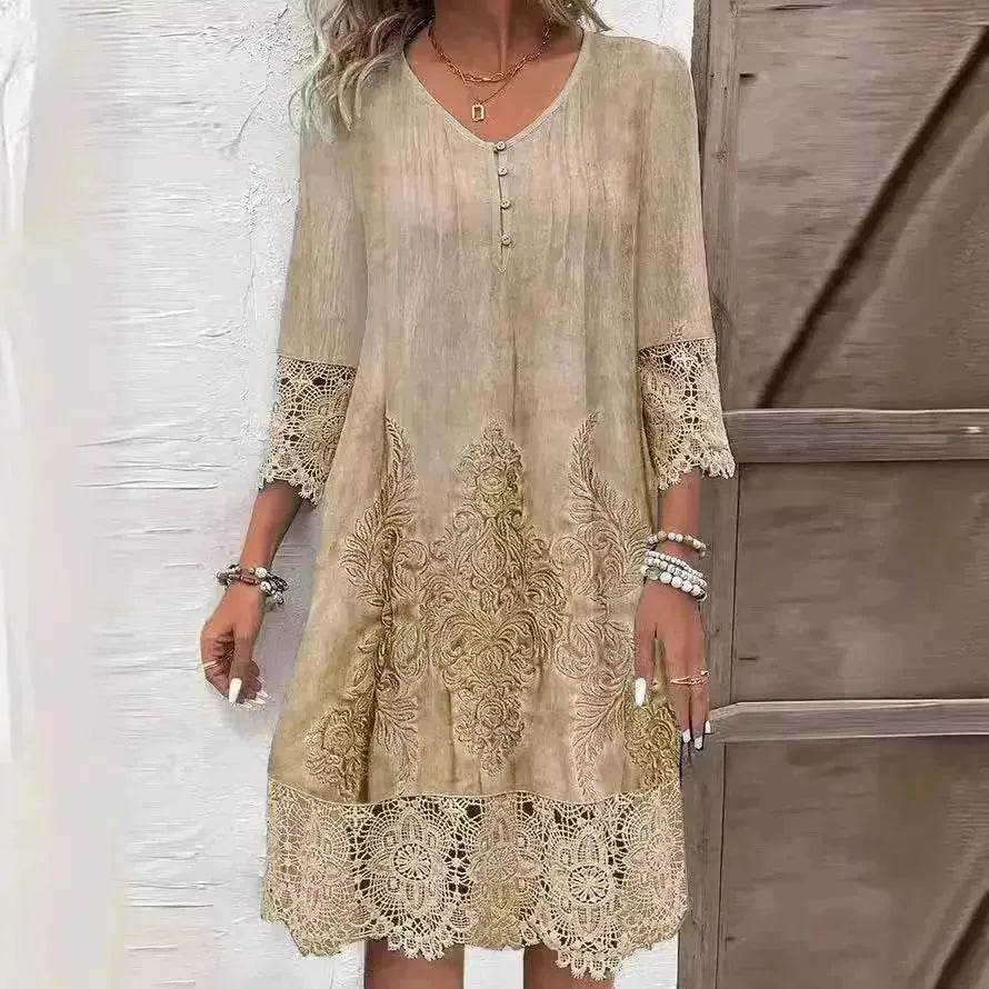 Flowers Lace Dress Summer Solid Color Womens Clothing