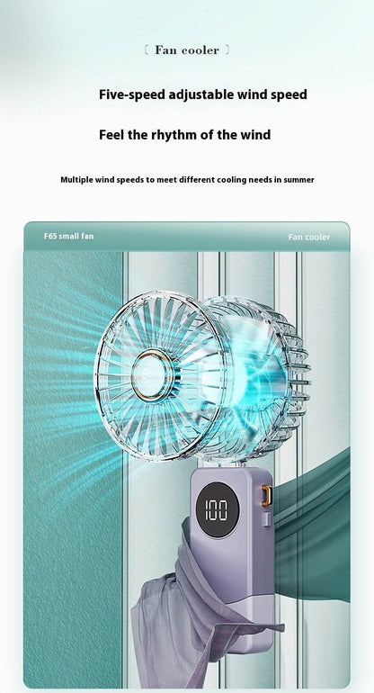 Handheld Fan Digital Display Hanging Neck Folding Charging