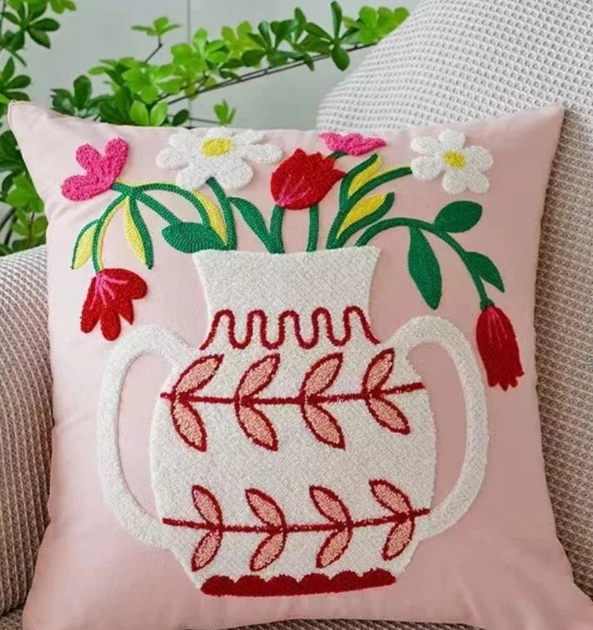 Decorative Floral Embroidered Pillow Cover