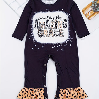 Autumn Western Cowboy Series Baby Girl's Cute Bodysuit With Leopard Cow Pattern Flower Letter...random Print