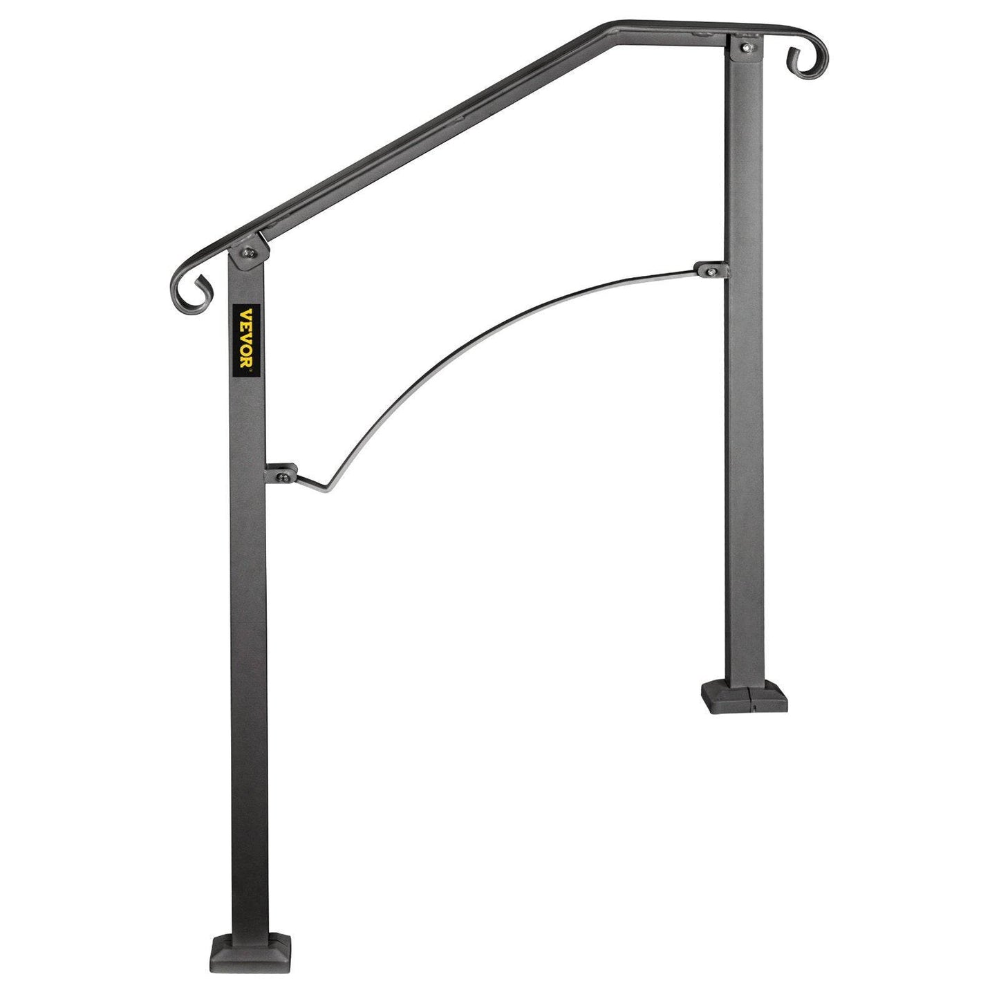 Handrails For Outdoor Steps, Fit 2 Or 3 Steps Outdoor Stair Railing, Arch 2 Wrought Iron Handrail, Flexible Porch Railing, Black Transitional Handrails For Concrete Steps Or Wooden Stairs