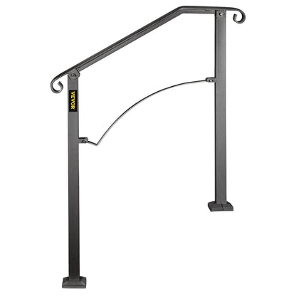 Handrails For Outdoor Steps, Fit 2 Or 3 Steps Outdoor Stair Railing, Arch 2 Wrought Iron Handrail, Flexible Porch Railing, Black Transitional Handrails For Concrete Steps Or Wooden Stairs