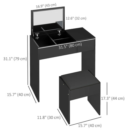 Mia Modern Vanity Set with Flip Top Mirror-Black