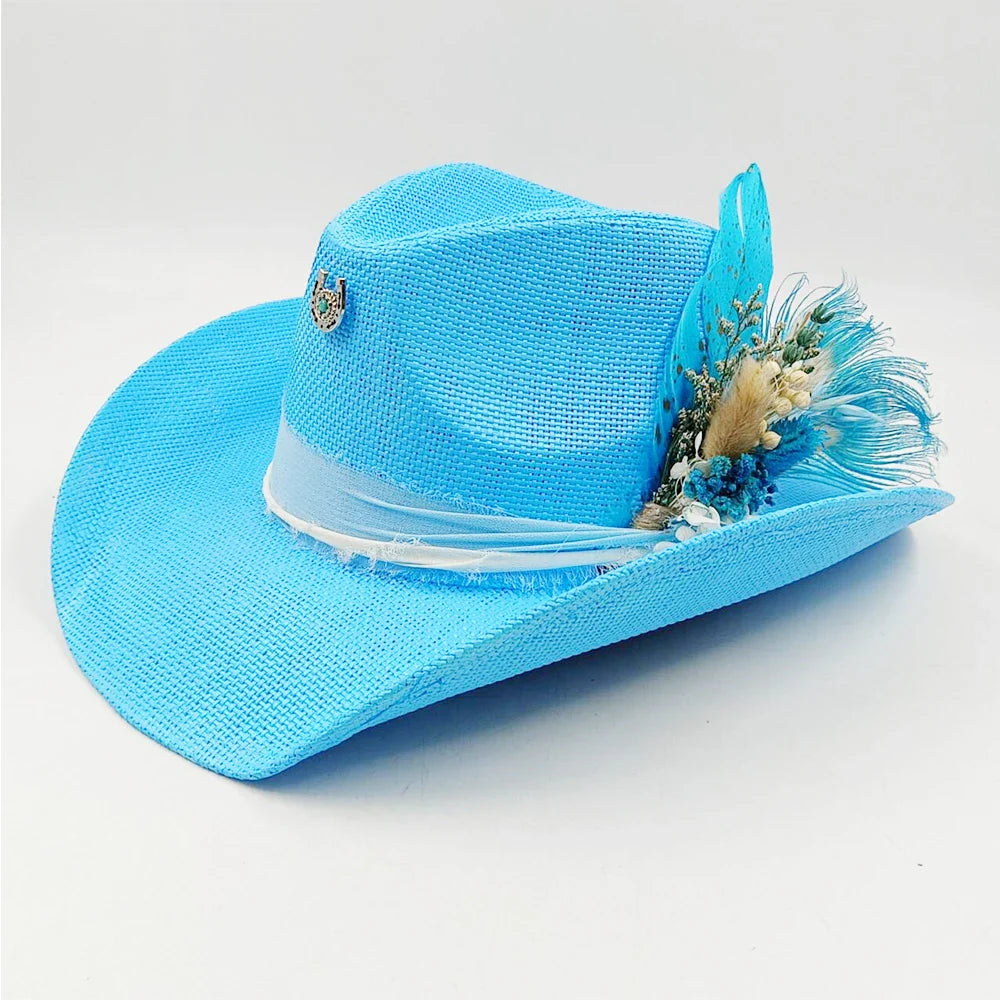 Cowboy hat summer straw hat unisex cowboy hat jazz cowboy straw hat wide brim hat spray paint custom hat party cowboy hat