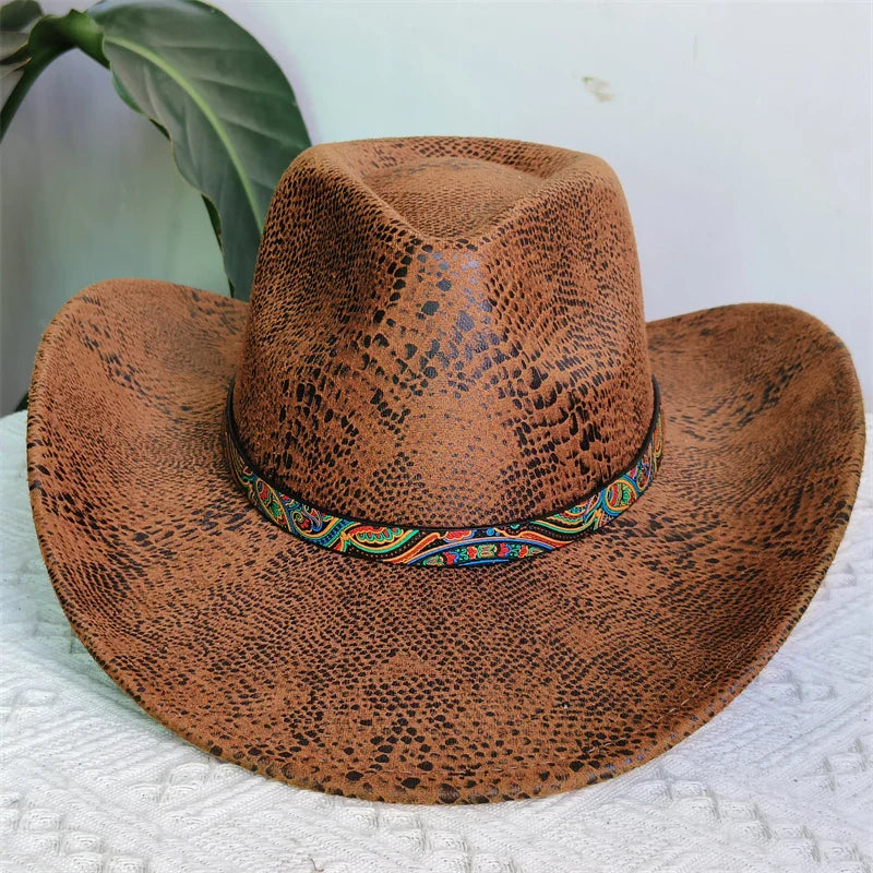Faux Leather Western Cowboy Hats Men Women retro cowboy hats big brim cowgirl hat knight hat men chapeau ковбойская