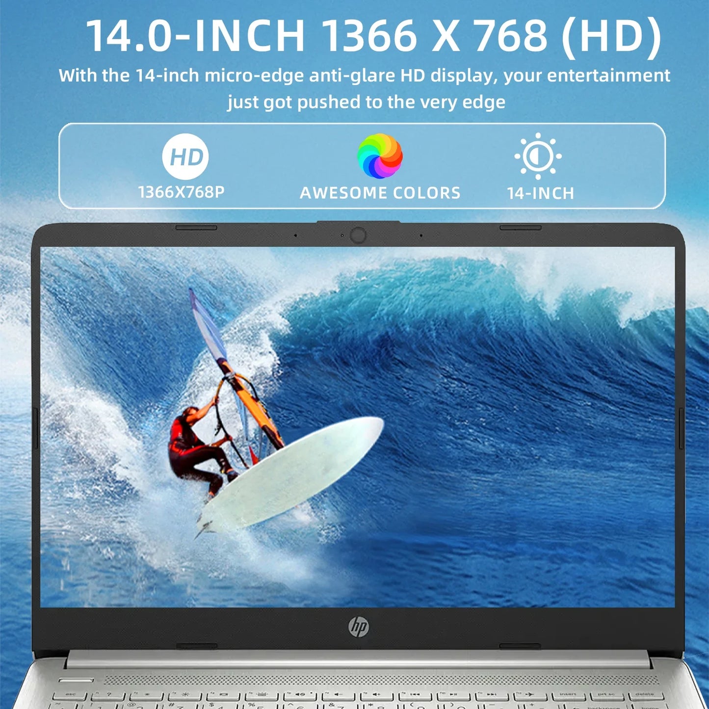 Ordinateur portable professionnel HP 14", Intel Celeron N4120, 16 Go de RAM, 384 Go de stockage (128 Go eMMC + carte SD de 256 Go), 1 an d'Office 365