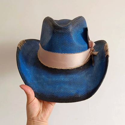 Cowboy hat summer straw hat unisex cowboy hat jazz cowboy straw hat wide brim hat spray paint custom hat party cowboy hat