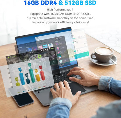 Ordinateur portable 15,6 pouces Windows 11 - 16 Go de RAM, 512 Go de SSD, processeurs Intel Celeron N5095 quadricœur, écran IPS Full HD 1080P
