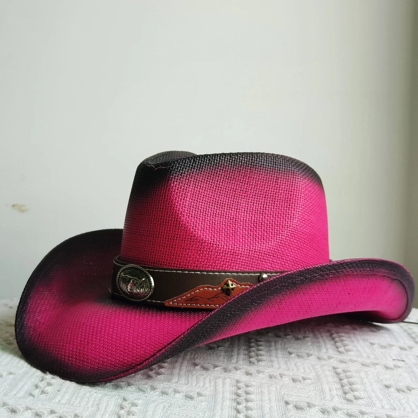 Hand-painted Western Cowboy hat Bronze green hat for men women Large Brim stiff straw hat summer sombrero vaquero hombreковбойс