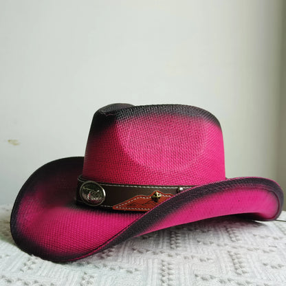 Hand-painted Western Cowboy hat Bronze green hat for men women Large Brim stiff straw hat summer sombrero vaquero hombreковбойс