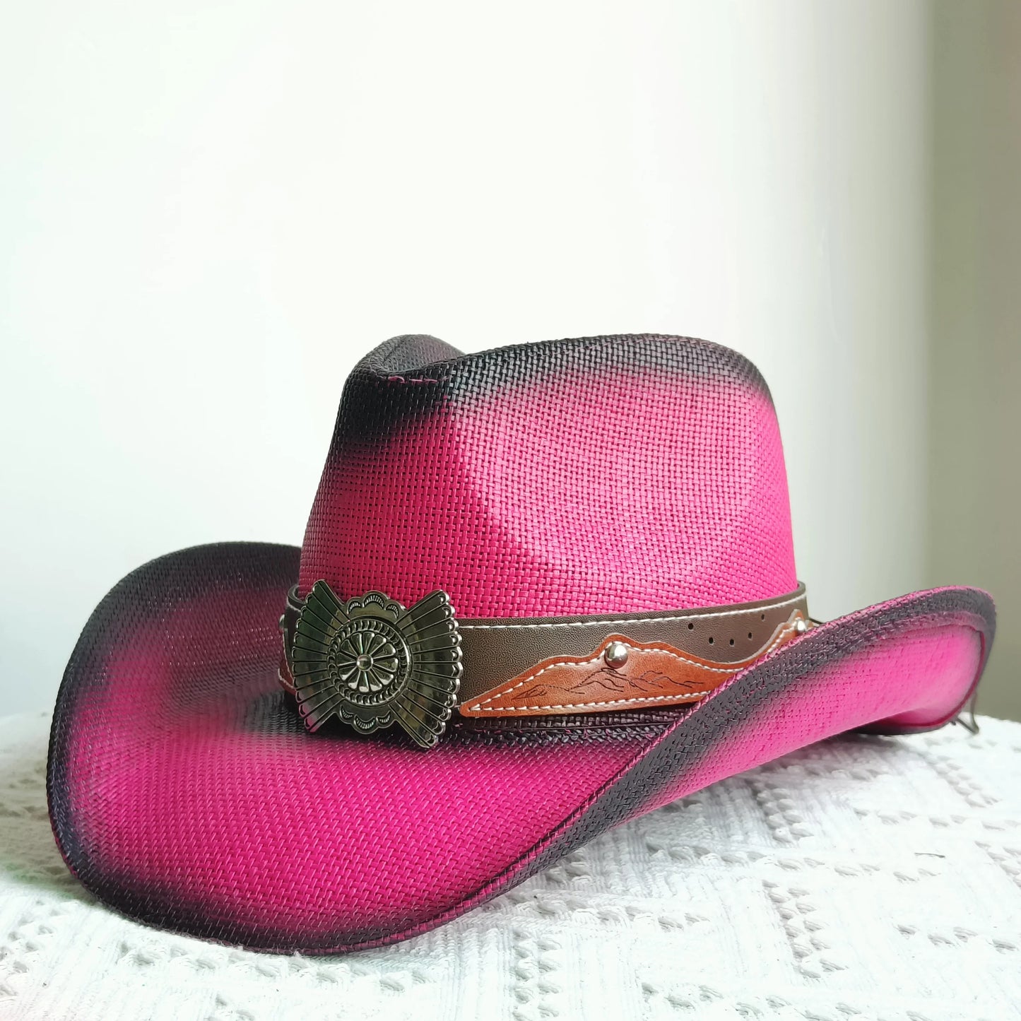 Hand-painted Western Cowboy hat Bronze green hat for men women Large Brim stiff straw hat summer sombrero vaquero hombreковбойс
