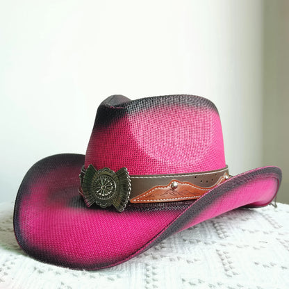Hand-painted Western Cowboy hat Bronze green hat for men women Large Brim stiff straw hat summer sombrero vaquero hombreковбойс