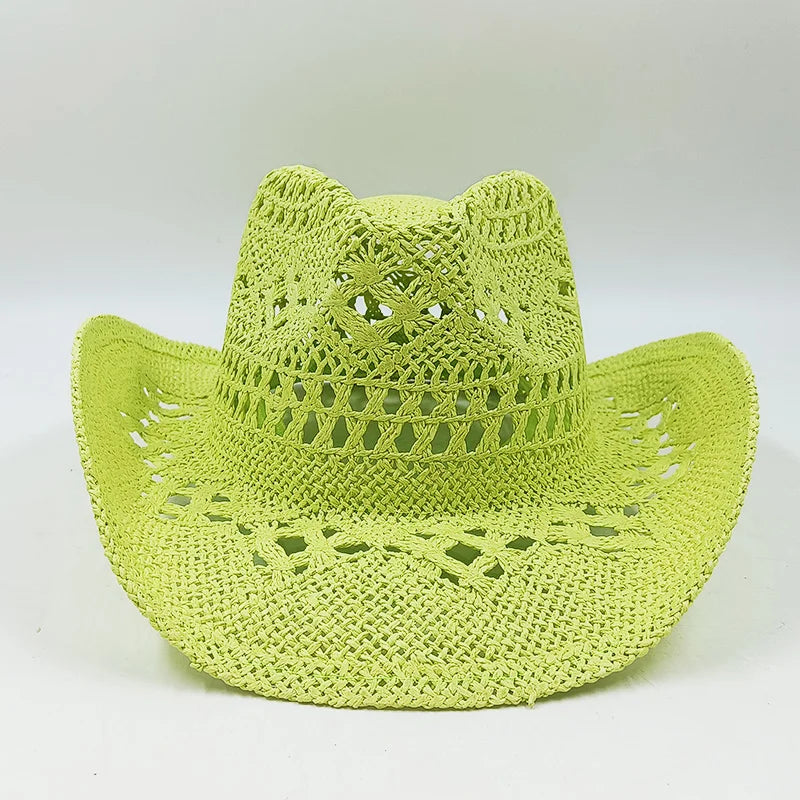 Hand-painted Western Cowboy hat Bronze green hat for men women Large Brim stiff straw hat summer sombrero vaquero hombreковбойс