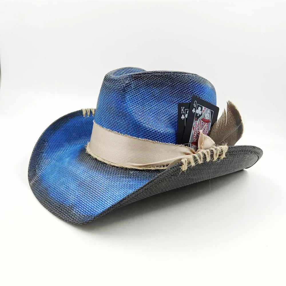 Cowboy hat summer straw hat unisex cowboy hat jazz cowboy straw hat wide brim hat spray paint custom hat party cowboy hat