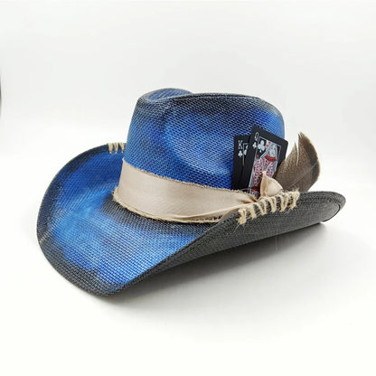 Cowboy hat summer straw hat unisex cowboy hat jazz cowboy straw hat wide brim hat spray paint custom hat party cowboy hat