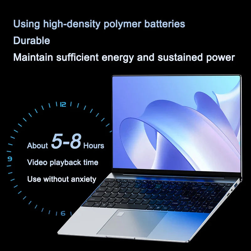 PC portable ultra fin 15,6" N95 32 Go RAM 2048 Go SSD Ordinateur portable Gamer Batterie 7500 mAh Ordinateur de bureau/d'étude Windows 11 Pro
