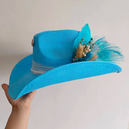 Cowboy hat summer straw hat unisex cowboy hat jazz cowboy straw hat wide brim hat spray paint custom hat party cowboy hat