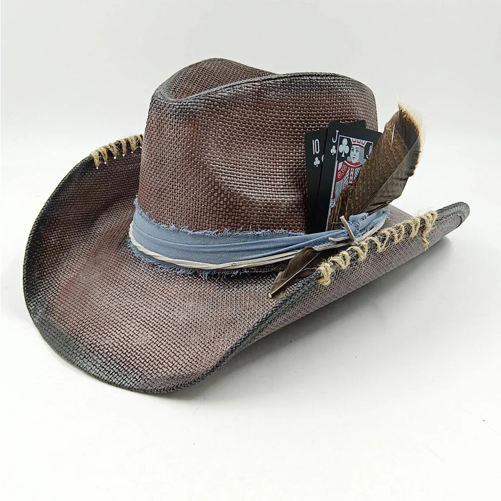 Cowboy hat summer straw hat unisex cowboy hat jazz cowboy straw hat wide brim hat spray paint custom hat party cowboy hat