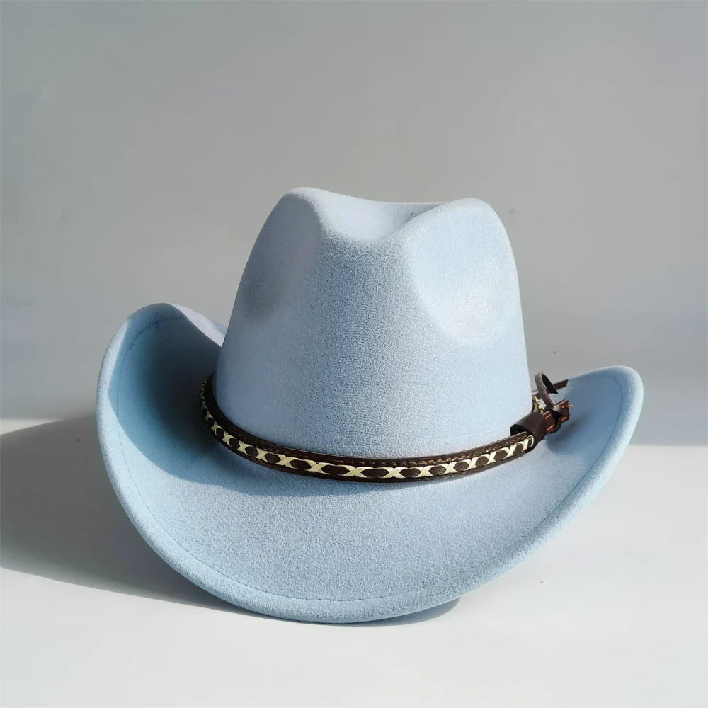 Chapeaux de Cowboy occidentaux rétro pour hommes et femmes, chapeaux de jazz, ceinture, chapeaux de cow-girl solides, chapeau de cowboy einsв©chter шля sche sombrer