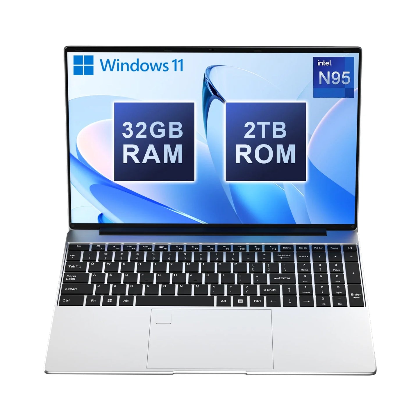 PC portable ultra fin 15,6" N95 32 Go RAM 2048 Go SSD Ordinateur portable Gamer Batterie 7500 mAh Ordinateur de bureau/d'étude Windows 11 Pro