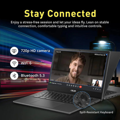 ASUS Chromebook 14" Business Laptop,MediaTek Kompanio 520,4GB RAM,320GB Storage(64GB eMMC+256GB SD Card),Gray,Chrome OS