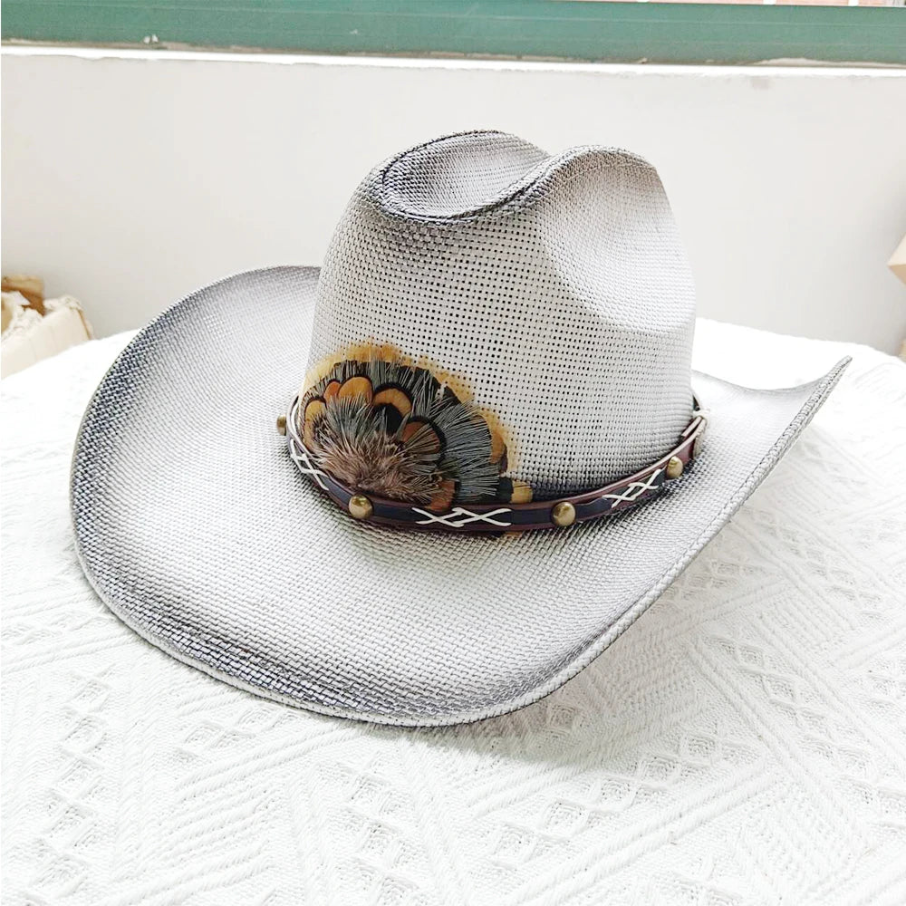 Cowboy hat summer straw hat unisex cowboy hat jazz cowboy straw hat wide brim hat spray paint custom hat party cowboy hat