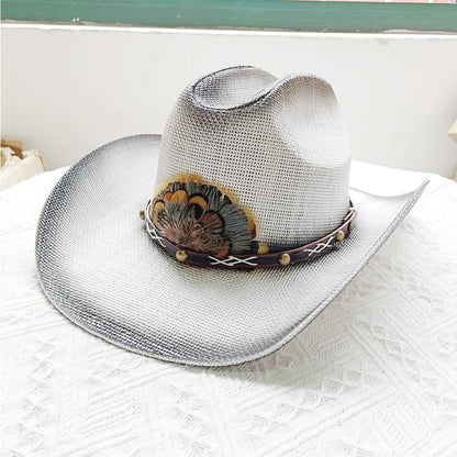 Cowboy hat summer straw hat unisex cowboy hat jazz cowboy straw hat wide brim hat spray paint custom hat party cowboy hat