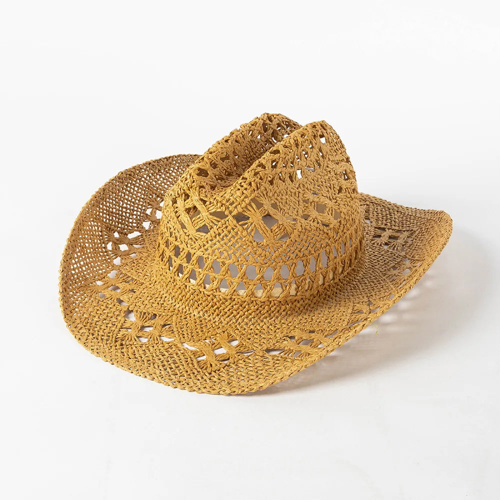Cowboy hat summer straw hat unisex cowboy hat jazz cowboy straw hat wide brim hat spray paint custom hat party cowboy hat