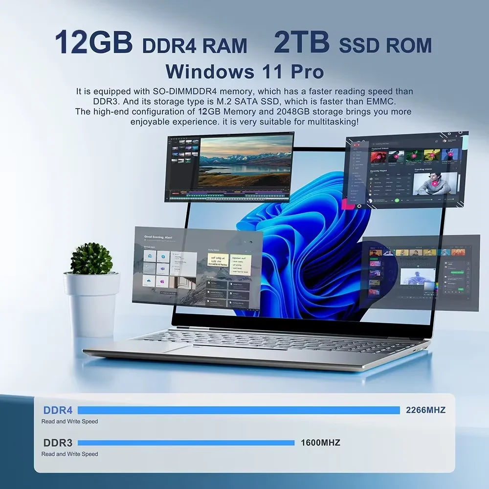FUCHU Portable Office Laptop 14.1" 12GB RAM Intel ATOM X7 A3950 Windows 11 Notebook Learn Recreation Entertainment Laptops