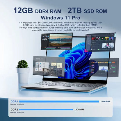 FUCHU Portable Office Laptop 14.1" 12GB RAM Intel ATOM X7 A3950 Windows 11 Notebook Learn Recreation Entertainment Laptops