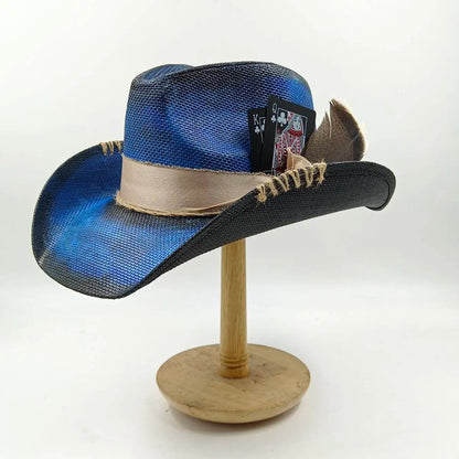 Cowboy hat summer straw hat unisex cowboy hat jazz cowboy straw hat wide brim hat spray paint custom hat party cowboy hat