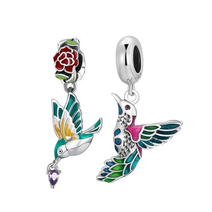 Springtime Charm - Sterling Silver Flower & Bird Pendant For Bracelets