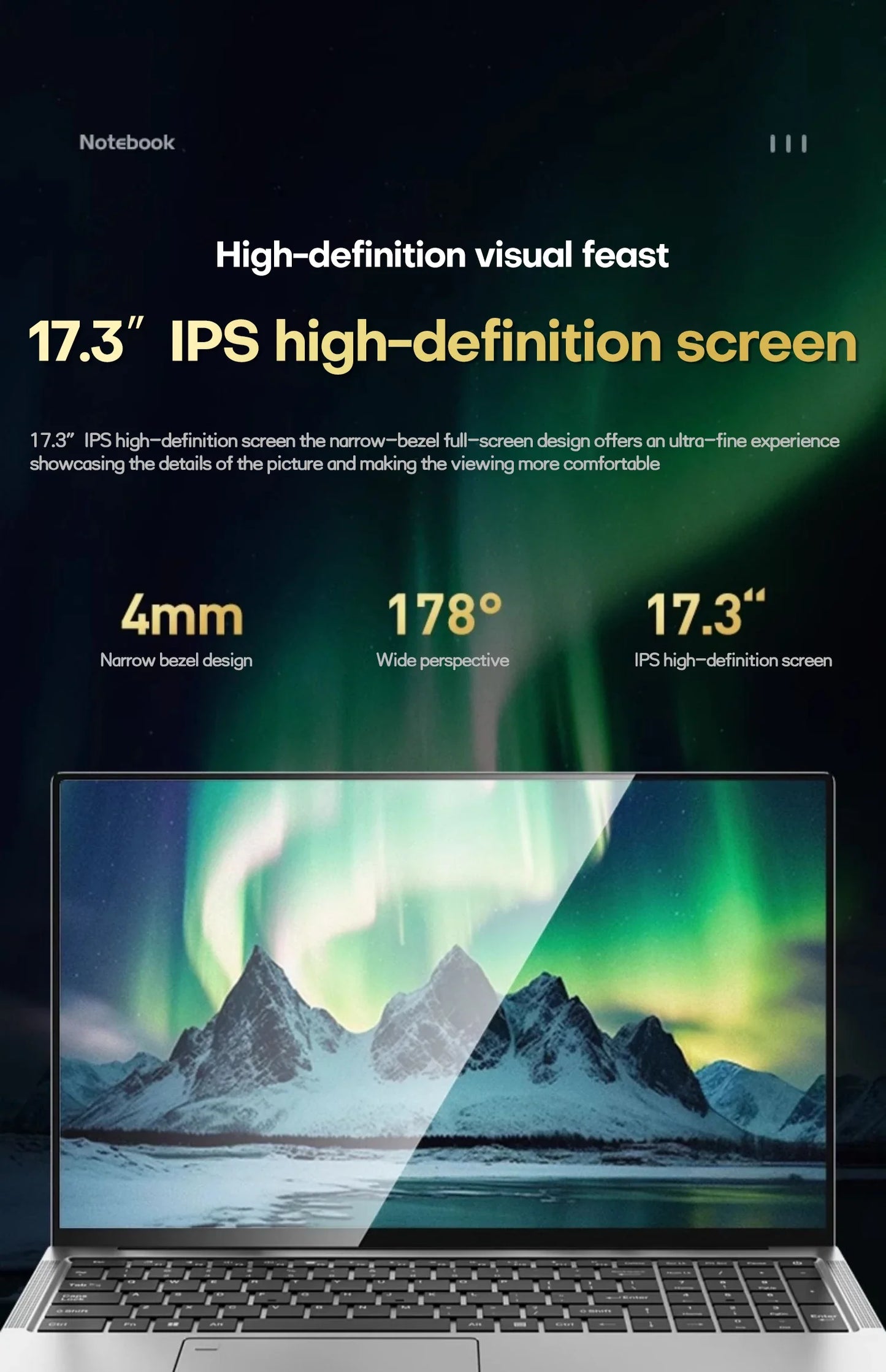 17.3" Gaming Laptop Computer PC Windows 11 Pro Intel Celeron N5095 Laptops Discrete Graphics 16GB DDR4 1TB SSD Notebook PC Gamer