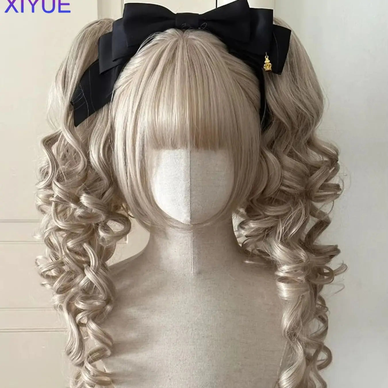 Perruque Lolita synthétique coupe princesse avec double queue de cheval et frange pour fille, couleurs ombrées blond marron blanc gris, pour Cosplay Halloween Harajuku