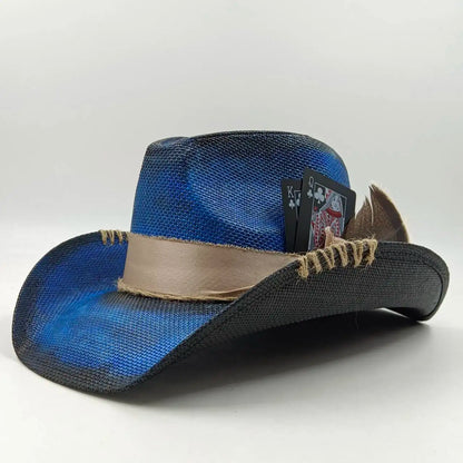 Cowboy hat summer straw hat unisex cowboy hat jazz cowboy straw hat wide brim hat spray paint custom hat party cowboy hat