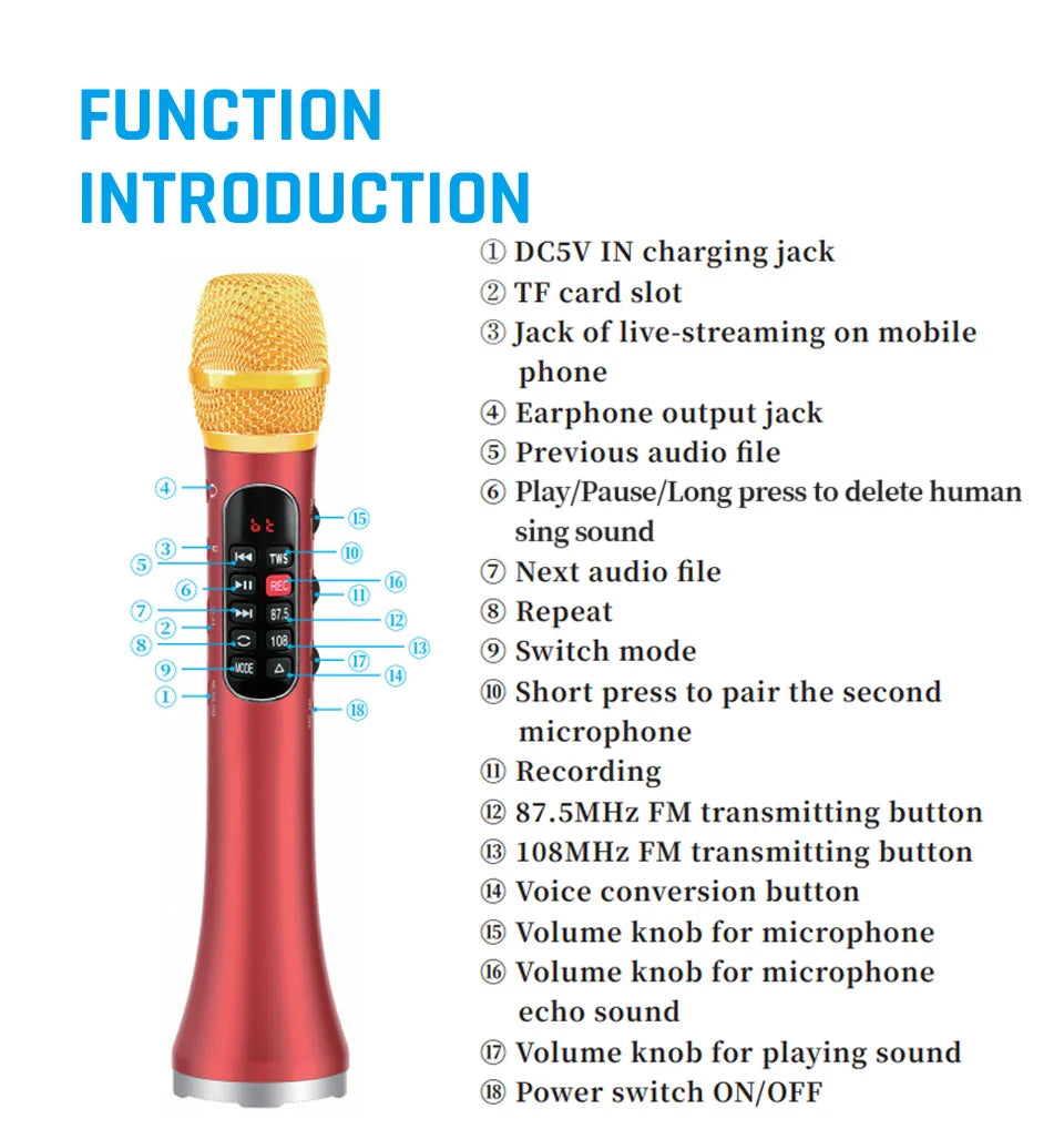 Lewinner L-1098 karaoke Microphone 30W Professional Wireless Bluetooth Mic Handheld Portable Speaker support mobile phone live