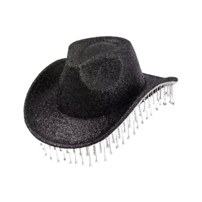 Chapeau de cowboy à large bord avec franges en strass pour femme, accessoire de fête, de cosplay, pour les fêtes, les spectacles en plein air