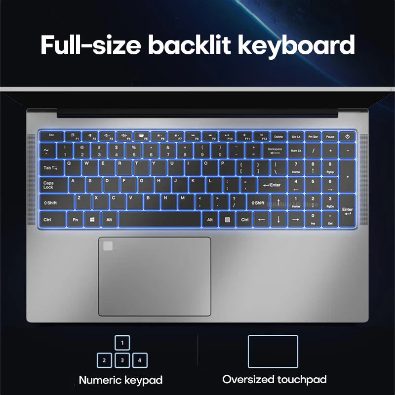 17.3 inch Laptop Computer Intel N5095 Windows 11 16GB DDR4 1TB SSD Fingerprint Unlock Gaming Laptop Backlit Computer Notebook PC